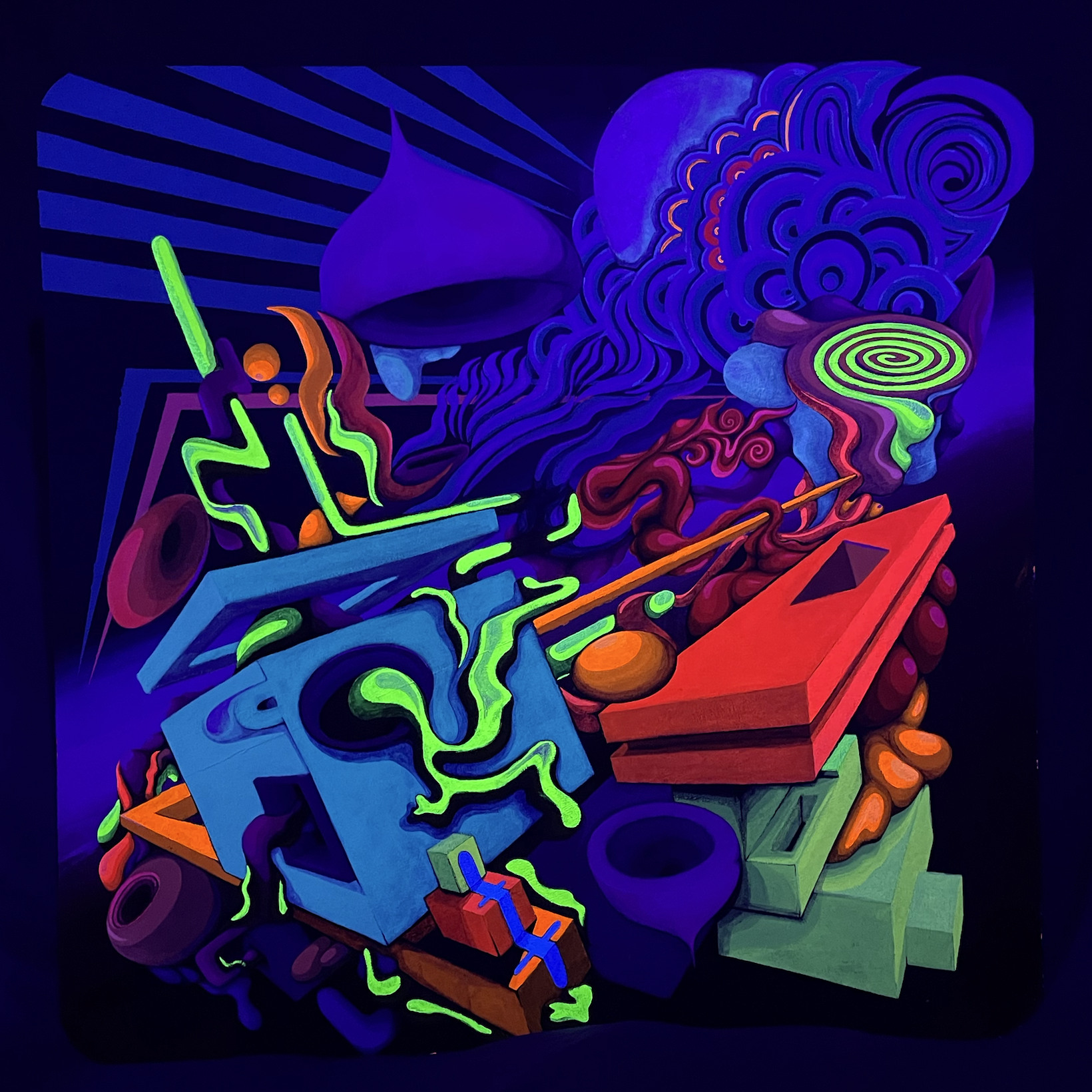 Cognitive Combustion Catalysis under ultraviolet light, revealing shifted colours and details not visible in daylight.